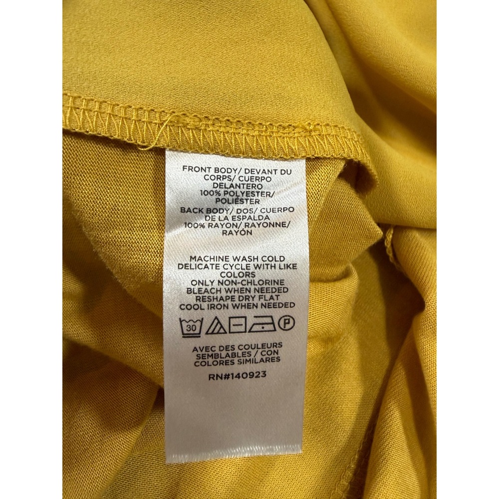 New Loft‎ Blouse Women's M Yellow Mustard Short Ruffled Sleeves Pleated Neckline - Picture 5 of 6